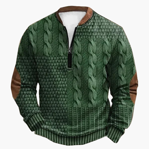 Herren Strickpullover im Vintage-Stil mit Reißverschluss – Modischer Freizeit-Sweater mit Kunstleder-Details