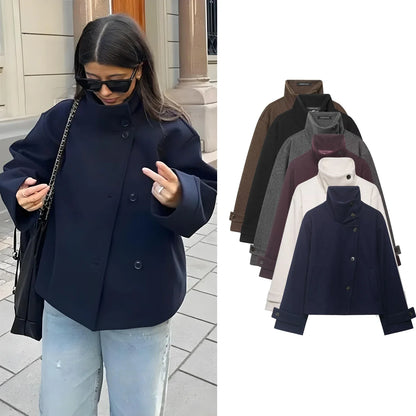 Damen Kurzjacke mit Stehkragen und weiten Ärmeln, lockere Passform