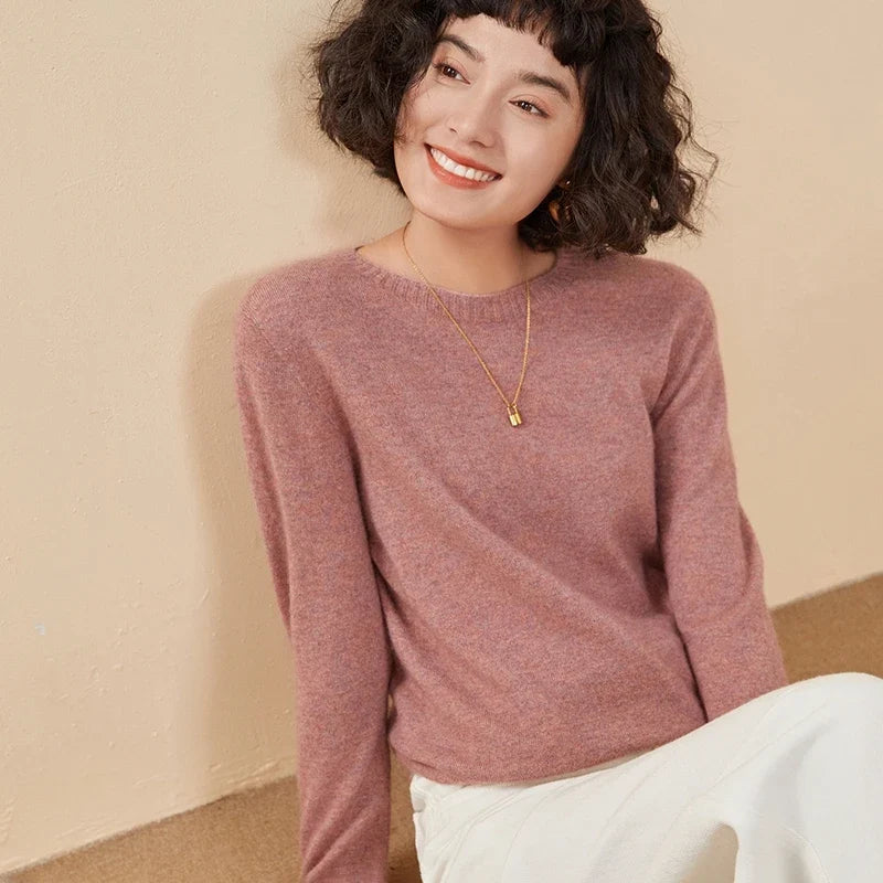 Damen Rundhals Pullover Langarm Basic Strickpullover