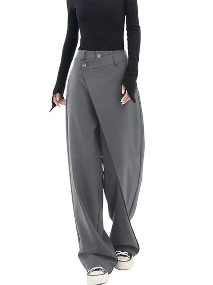 Schwarze Hose mit Wickeldesign, weitem Bein und Knopfverschluss