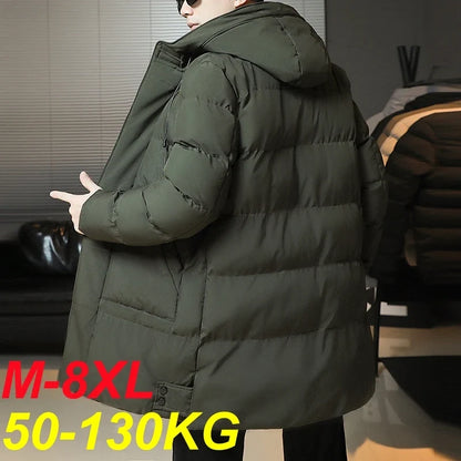 Herren Winter Steppmantel mit Kapuze Lang Gepolsterte Jacke Warm
