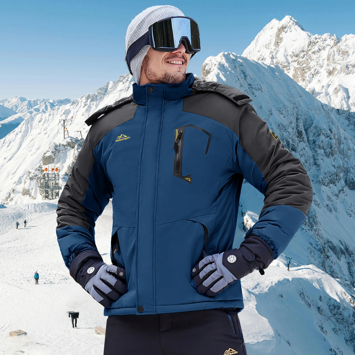 Herren Winterjacke Wasserdicht Skijacke mit Kapuze Outdoor Jacke Warm