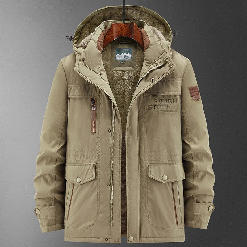 Herren Winterparka mit Kapuze, Teddyfutter und mehreren Taschen