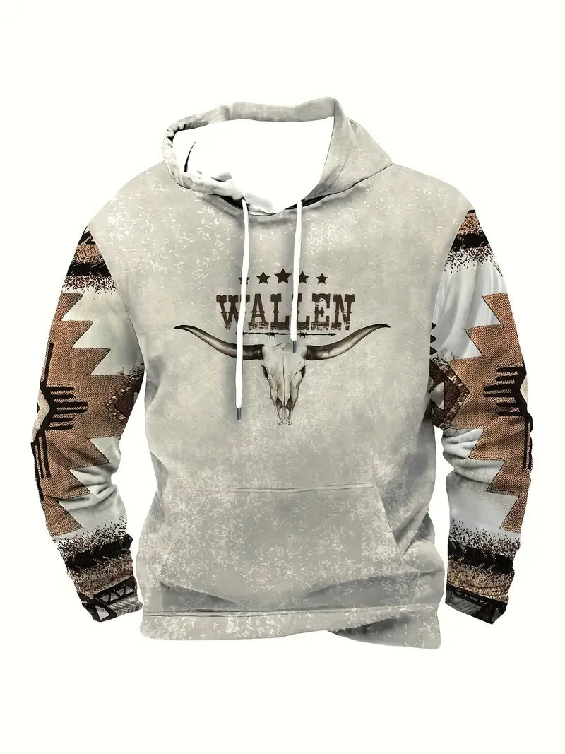 Herren Hoodie mit Hirsch-Motiv und Muster Ärmeln