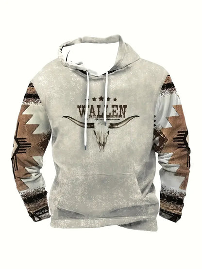 Herren Hoodie mit Hirsch-Motiv und Muster Ärmeln
