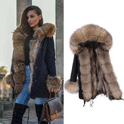Damen Winterparka mit Kapuze & Pelzimitat-Futter in Rosa