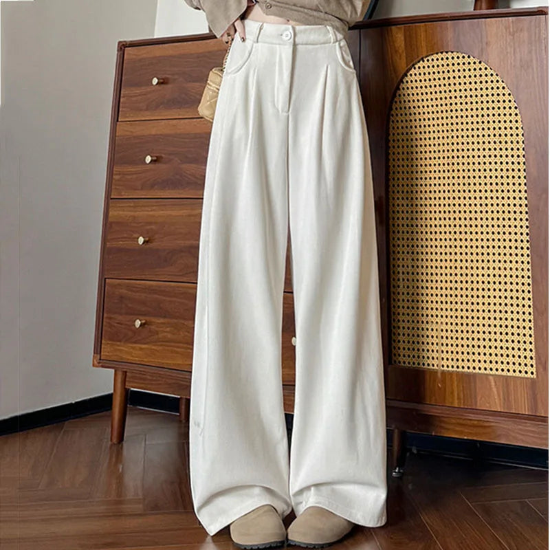 Damen Cordhose Weites Bein Hoher Bund Winter Hose mit oder ohne Fleecefutter