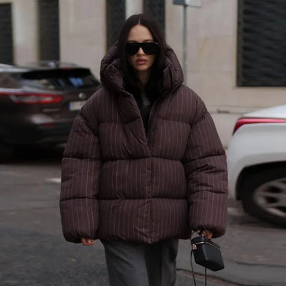 Damen Steppjacke mit Kapuze & Nadelstreifen