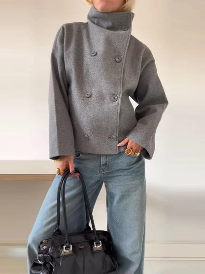 Kurze Damen Übergangsjacke mit Stehkragen und Knöpfen