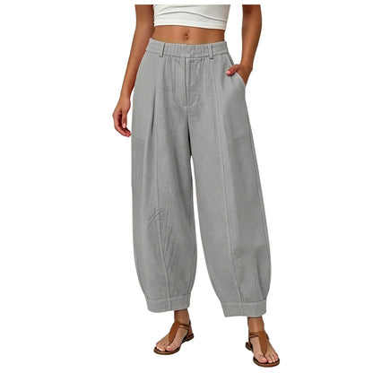 Damen Pumphose Weites Bein High-Waist Freizeithose mit Taschen
