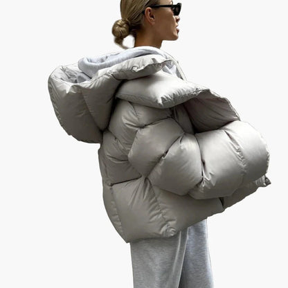 Damen Oversize Steppjacke Winter Warm Gepolstert mit Kapuze – Modischer Casual Look