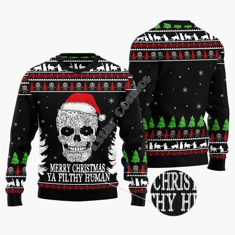 Herren Ugly Christmas Sweater mit Katzenmotiv und Spruch – Lustiger Pullover für Katzenliebhaber