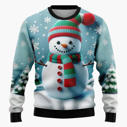 Herren & Kinder Weihnachtspullover – Lustiger Santa & Schneemann, Winterlicher 3D Ugly Christmas Sweater