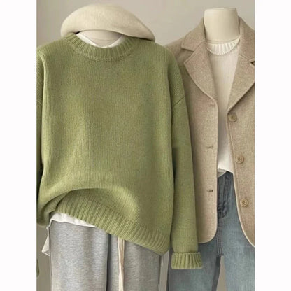 Damen Strickpullover Rundhals Rippstrick Oversize