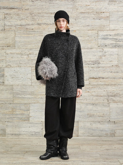 Kurzer Tweed-Mantel Damen Zweireihig Anthrazit