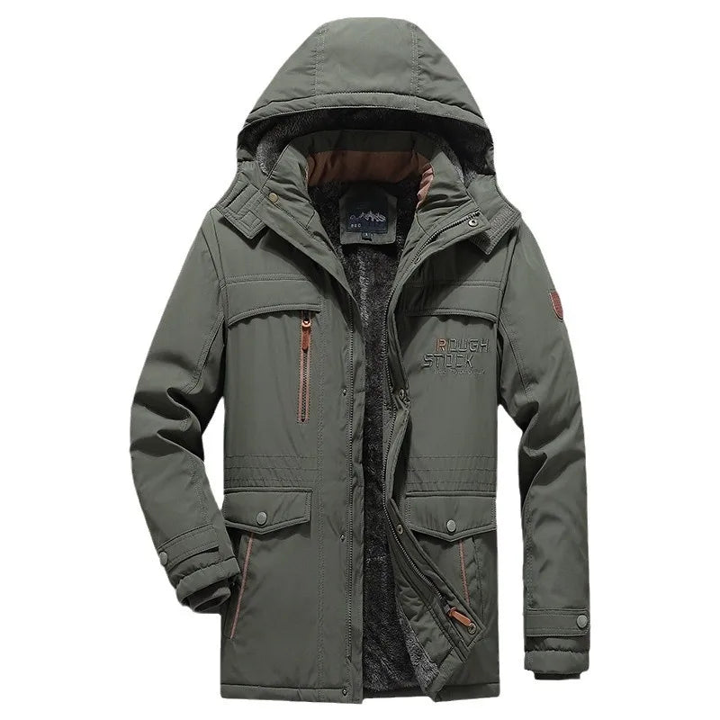 Herren Winterjacke mit Kapuze Gefütterter Parka Warm Schwarz