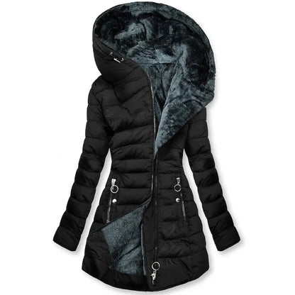 Damen Steppjacke mit Kapuze und Plüschfutter - Warme Winterjacke