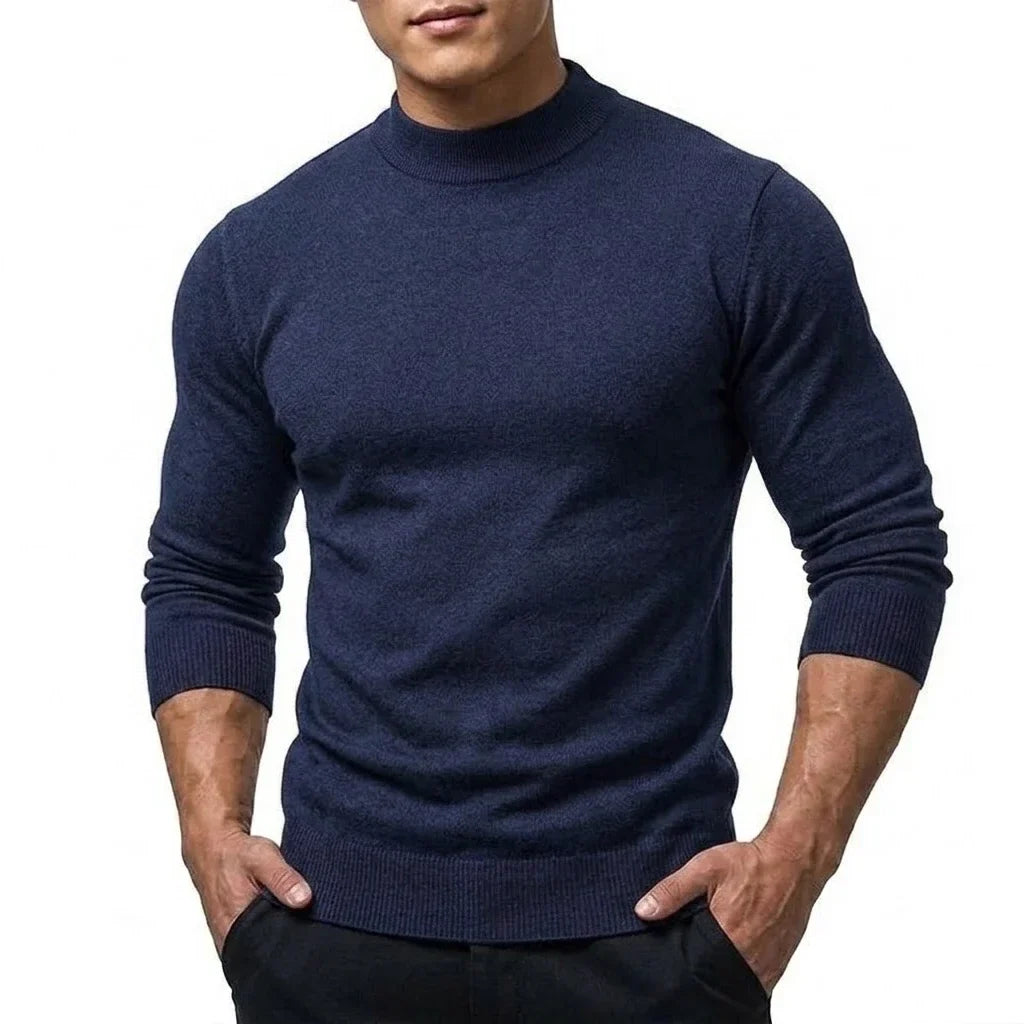 Herren Mock Neck Pullover Slim Fit Feinstrick Rollkragenpullover