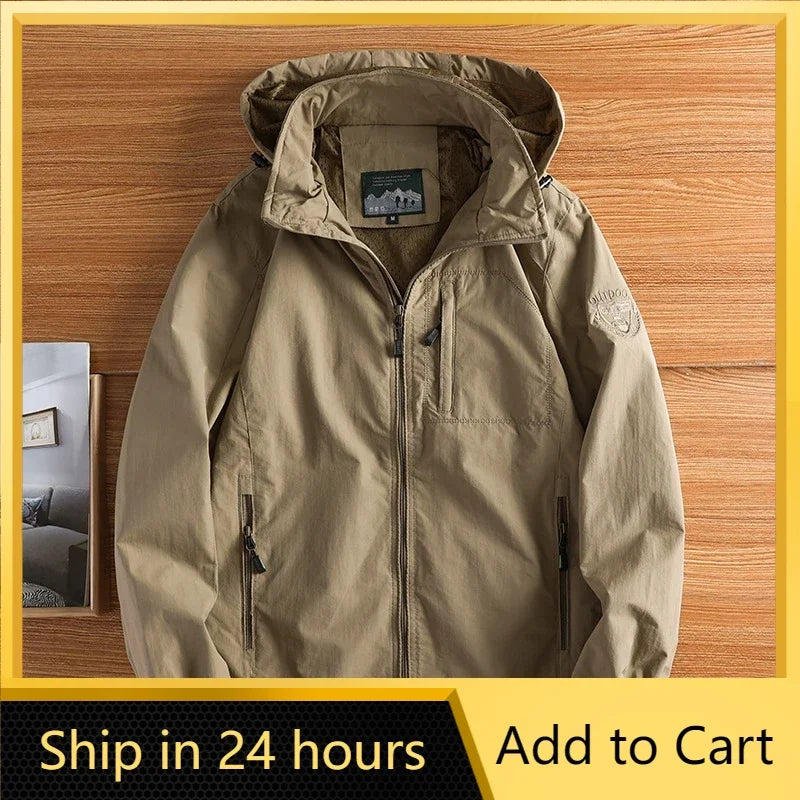 Herren Outdoor Jacke mit Kapuze und Reißverschluss Übergangsjacke