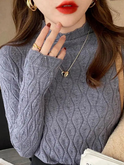 Damen Rollkragenpullover mit Rautenmuster, Langarm, schmal geschnitten