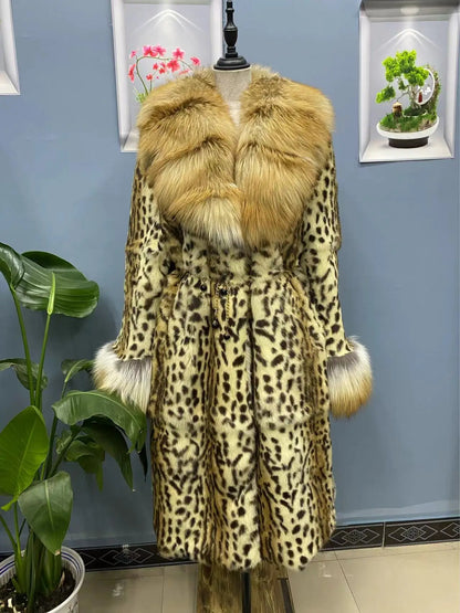 Damen Fell-Look Mantel Türkis mit breitem Kragen und Gürtel