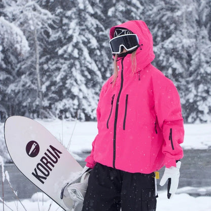 Winter Skijacke mit Kapuze und Reißverschlüssen - Damen Schneejacke Pink