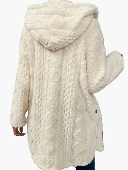 Damen Fleece Kapuzenjacke mit Knopfdetails – Kuschelige Freizeitjacke für Herbst & Winter