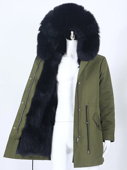 Winterparka mit Kapuze und Futter in Felloptik