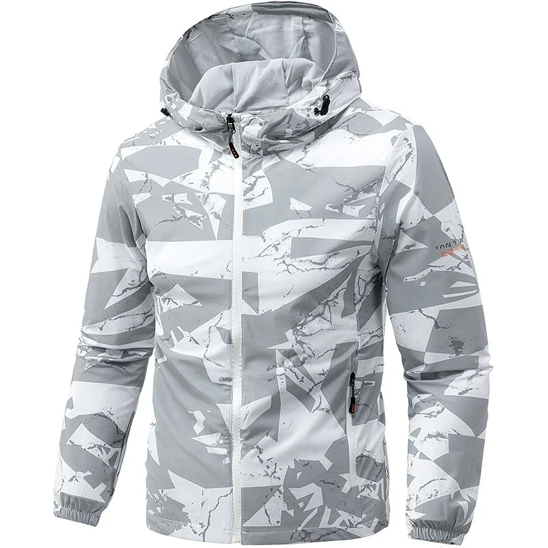 Herren Jacke mit Kapuze & Reißverschluss, Camouflage-Muster, Windbreaker