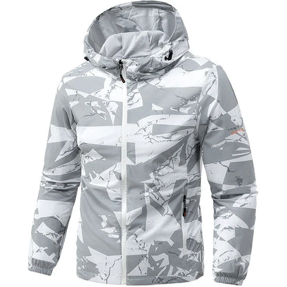 Herren Jacke mit Kapuze & Reißverschluss, Camouflage-Muster, Windbreaker