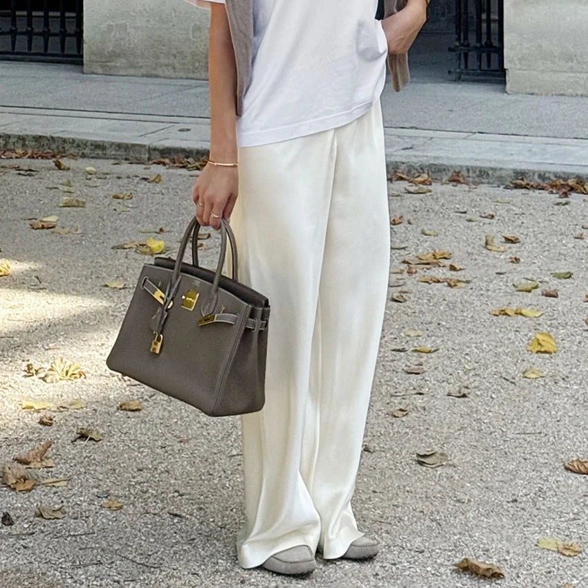 Damen Weite Bein Hose glänzend – Elegante Hose mit weitem Bein in verschiedenen Farben