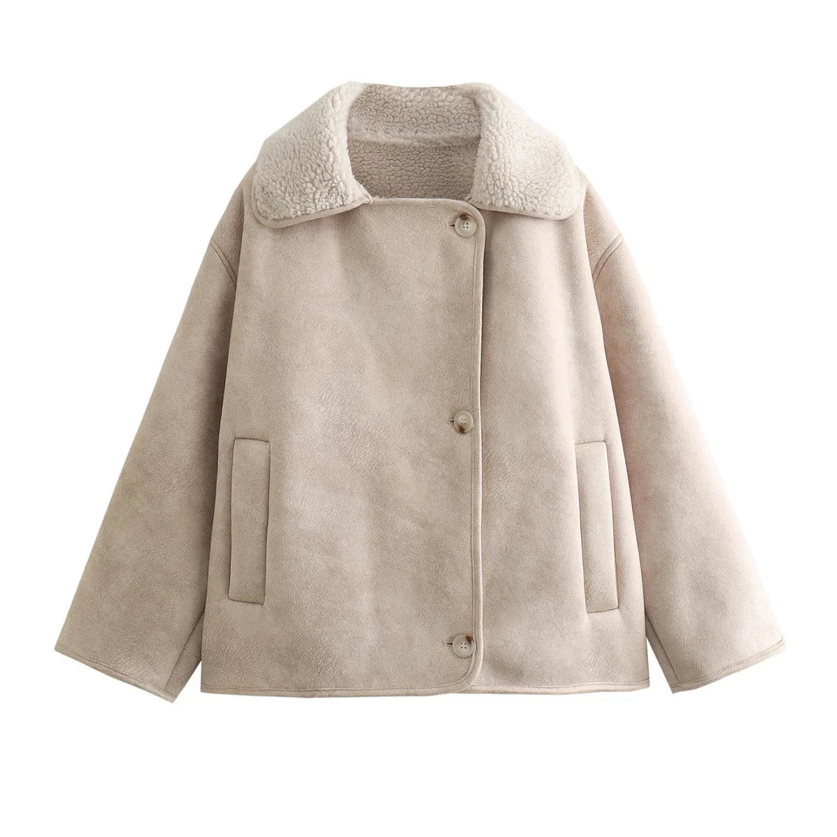 Damen Oversize Streetwear Jacke mit Teddyfutter – Modische Übergangsjacke für Alltag und Freizeit