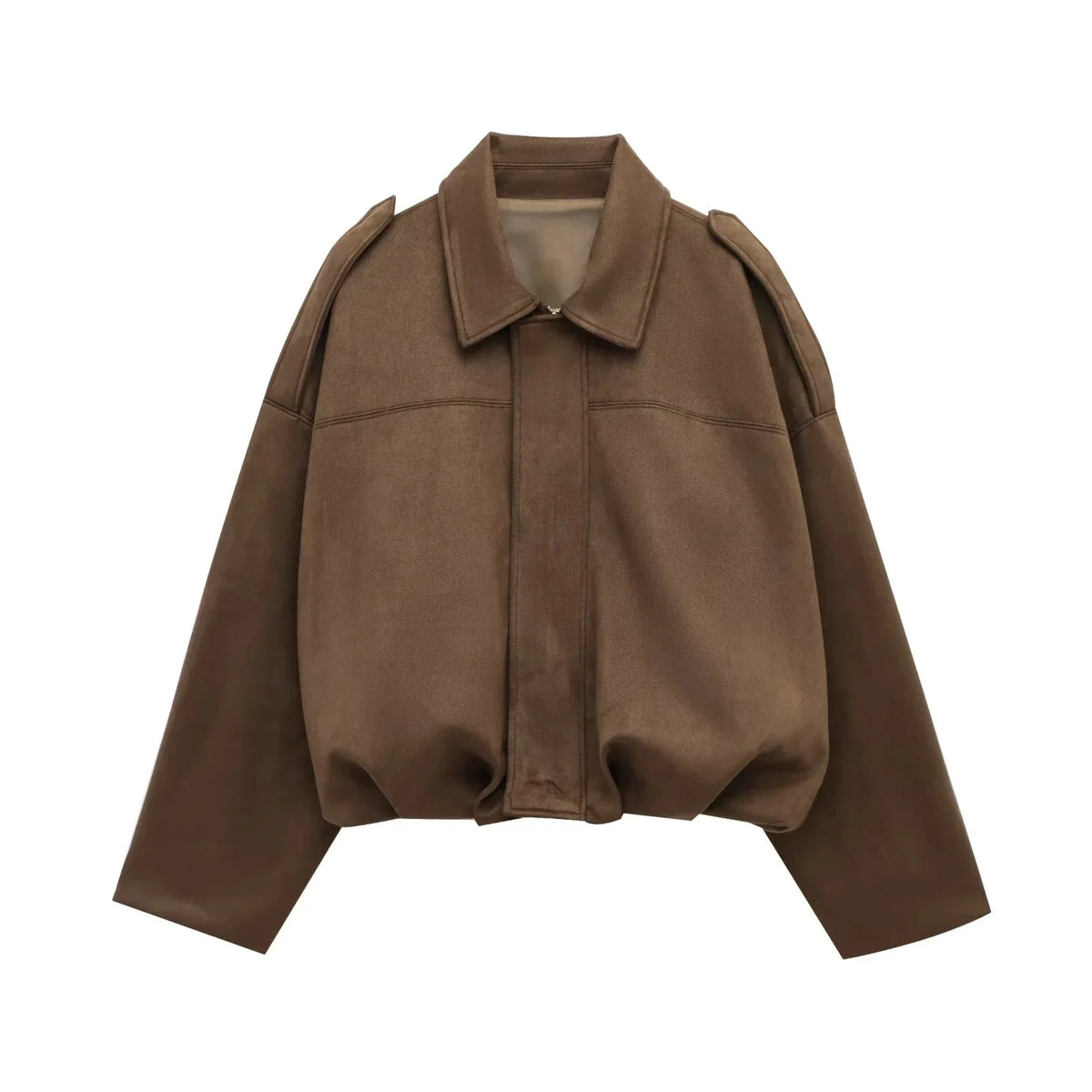 Damen Kurzjacke Oversize Cropped mit Kragen Braun