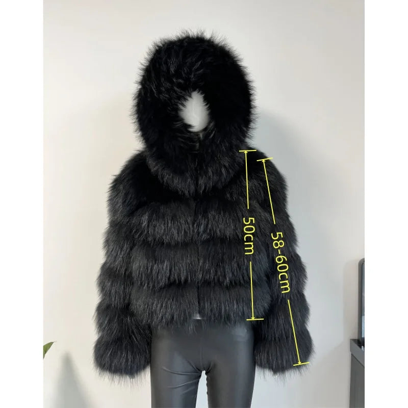 Kurze Damen Pelzjacke mit voluminösem Kragen