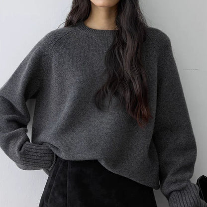 Damen Pullover Rundhalsausschnitt Oversize Langarm Strickpullover