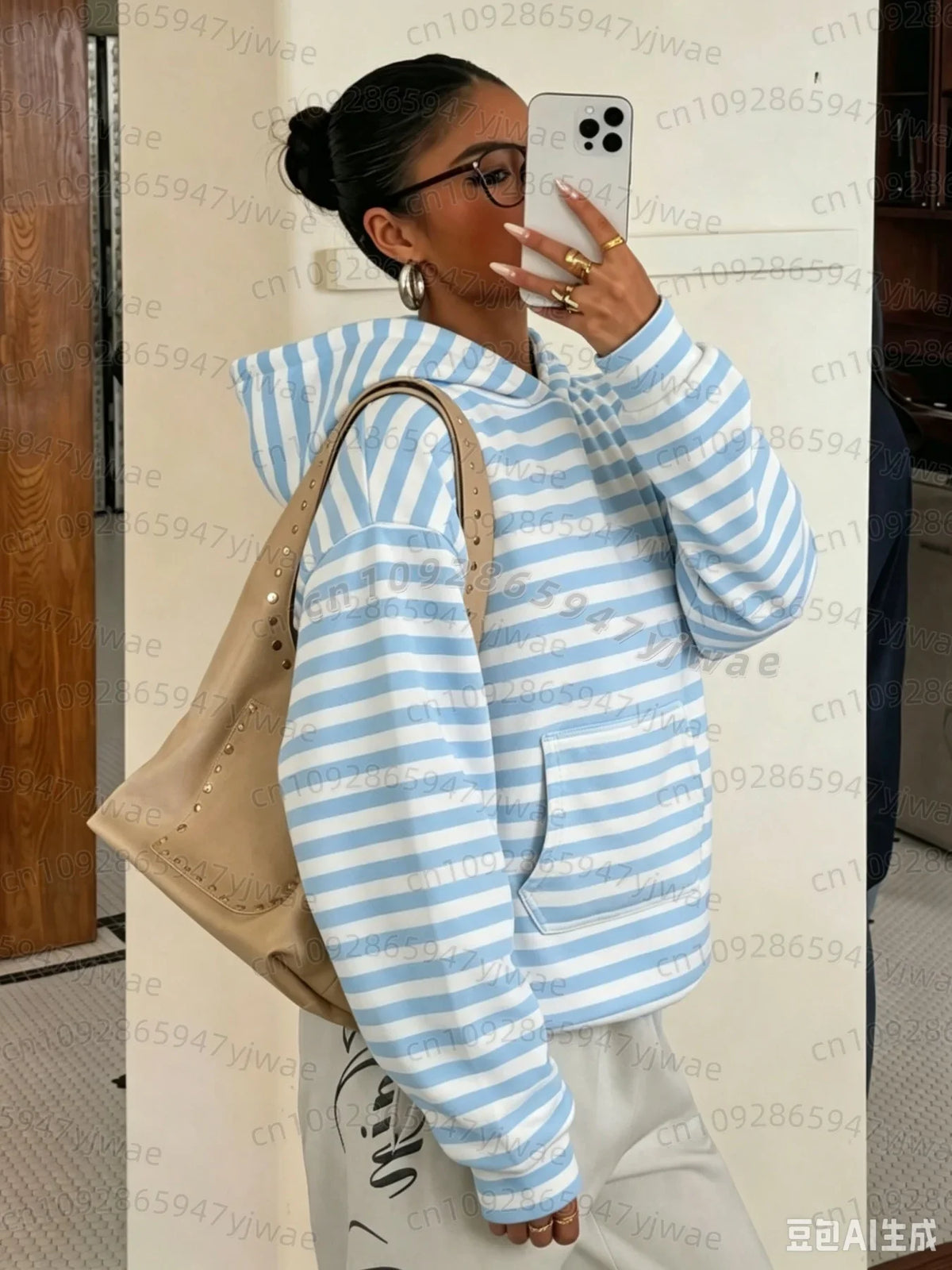 Damen Hoodie Tarnmuster Kapuzenpullover mit Bauchtasche