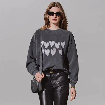 Damen Oversize Sweatshirt Rundhals Grau mit „PARIS“-Schriftzug