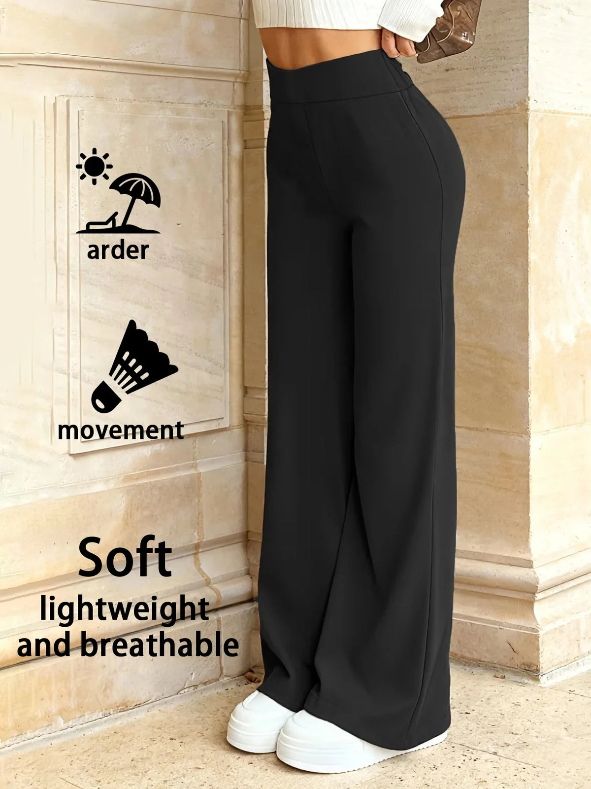 Schwarze Damen Hose, weites Bein, hohe Taille
