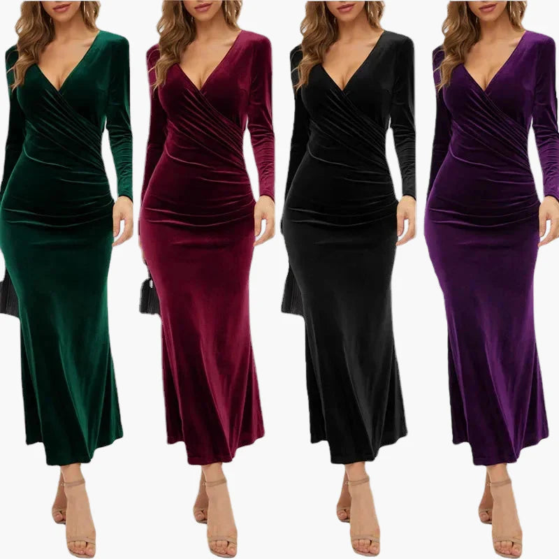 Damen Elegantes Langarm Samtkleid – Figurbetontes Abendkleid für besondere Anlässe