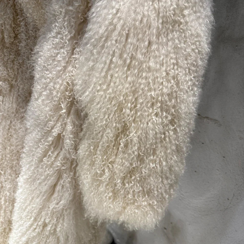Damen Langer Mantel mit zotteligem Kragen Warmer Winter Outwear
