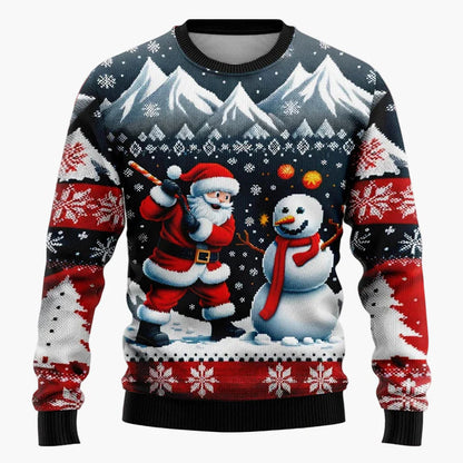 Herren & Kinder Weihnachtspullover – Lustiger Santa & Schneemann, Winterlicher 3D Ugly Christmas Sweater