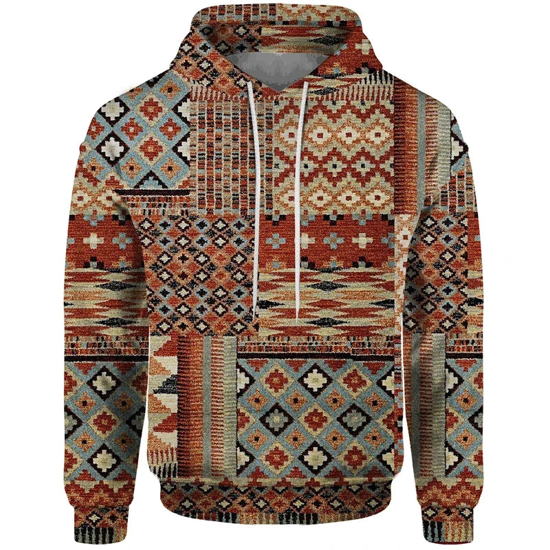 Hoodie Unisex Patchwork Muster Kordelzug Langarm
