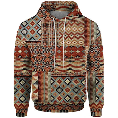 Hoodie Unisex Patchwork Muster Kordelzug Langarm