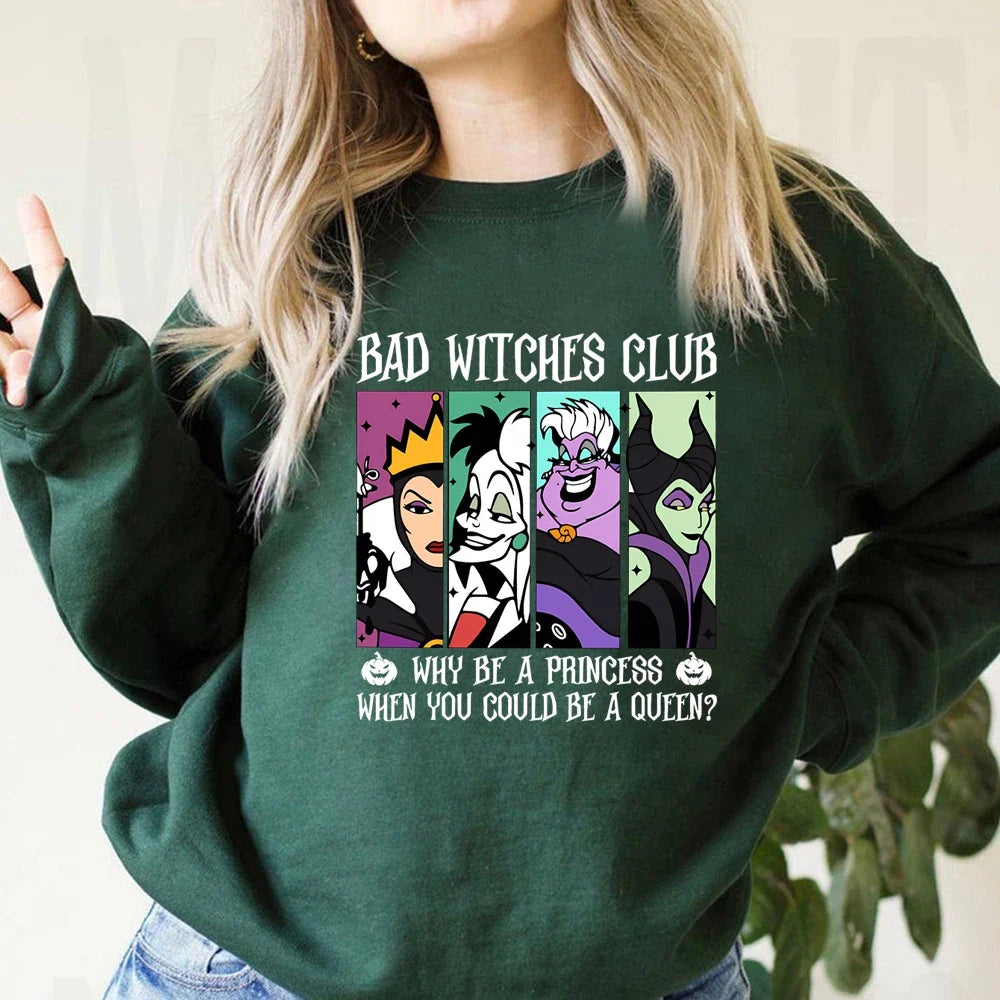 Damen Sweatshirt Rundhals "Bad Witches Club" Druck Langarm Baumwollmischung