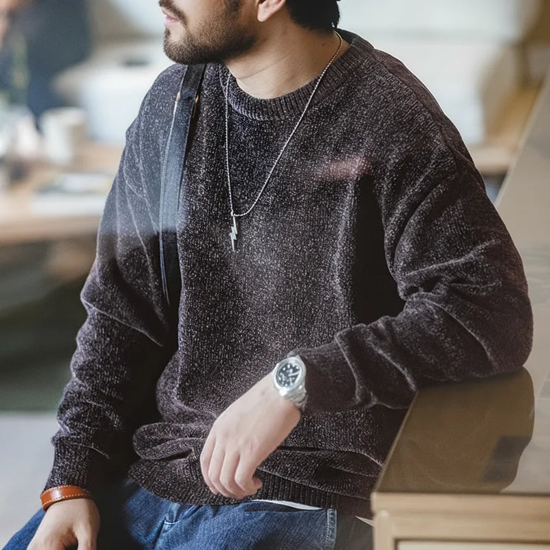 Unisex Langarm Pullover Rundhalsausschnitt Feinstrick meliert