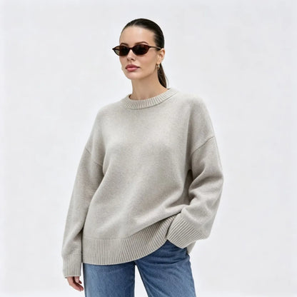 Damen Oversize Rundhals Pullover Langarm Basic Strickpullover