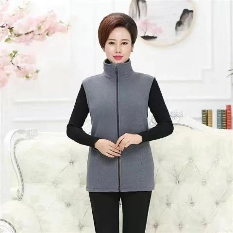 Fleece Weste mit Reißverschluss Stehkragen für Damen