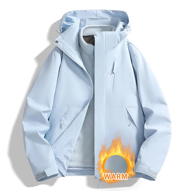 Unisex Outdoor Jacke mit Kapuze und Reißverschluss, warm gefüttert
