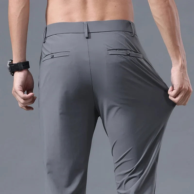Herren Hose Grau Slim Fit Stretch Stoff elegant