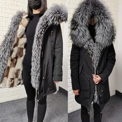 Damen Winter Parka mit Kapuze und Kunstpelz Futter
